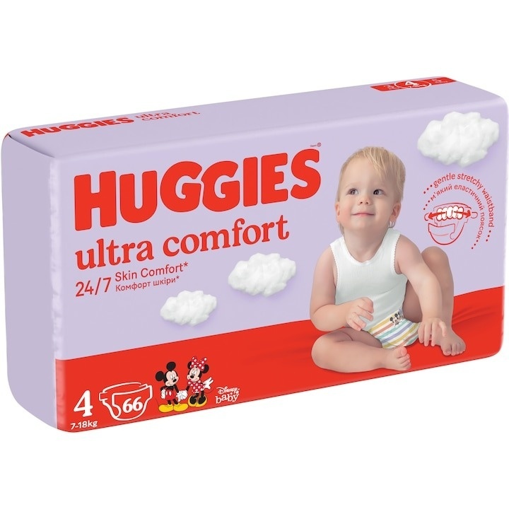 Scutece Huggies Ultra Comfort Mega UNISEX 4, 7-18 kg, 66 buc