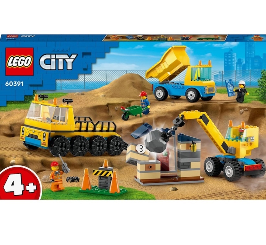 LEGO® City - Camioane de constructie si macara cu bila pentru demolari 60391, 235 piese