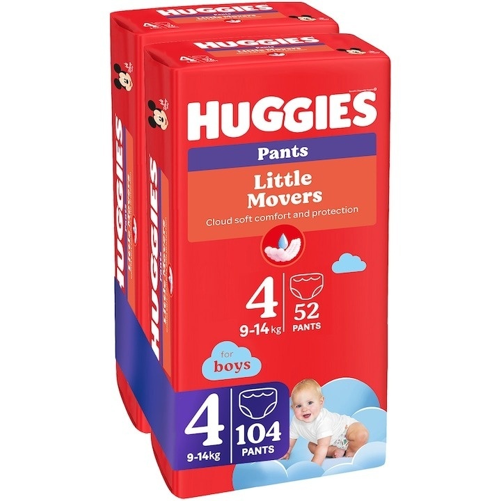 Scutece chilotel Huggies Little Movers 4, Boy, 9-14 kg, 104 buc - 2 | YEO