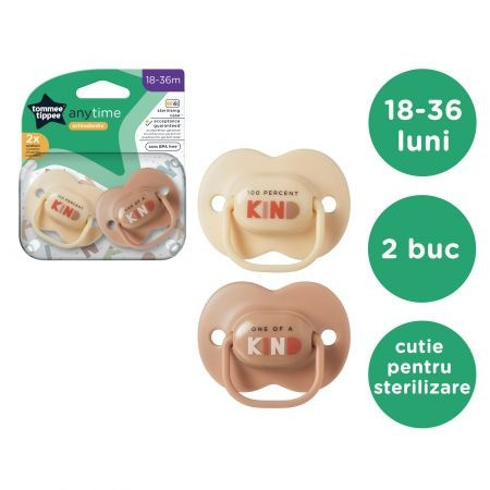 Set 2 Suzete ortodontice Tommee Tippee Anytime, 18-36 luni, Bej, cutie sterilizare - 1 | YEO