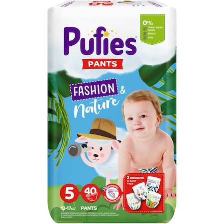 Scutece-chilotel Pufies Pants Fashion & Nature, 5 Junior, 12-17 kg, 40 buc