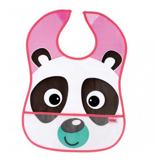 Baveta impermeabila cu buzunar, Nuby, +3 luni, Panda Roz