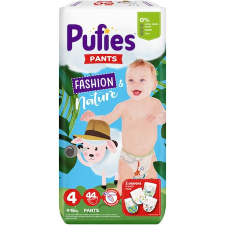 Scutece-chilotel Pufies Pants Fashion & Nature Maxi, Marimea 4, 9-15 kg, 44 buc