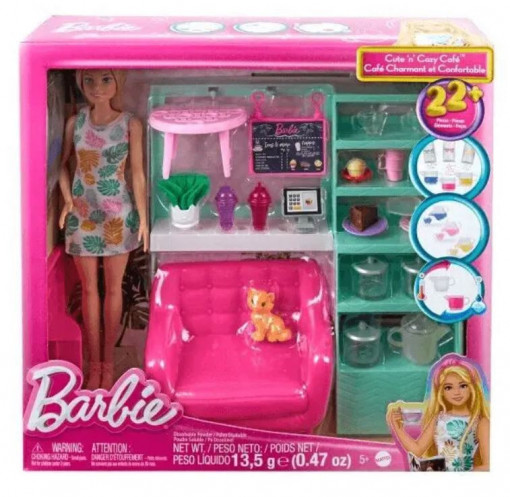Set de joaca Barbie Cute N Cozy Cafe, 30 cm, Roz