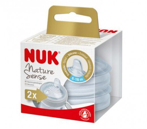 Set 2 tetine tip cioc din silicon Nuk Nature Sense 751044, Transparent 6-18 luni