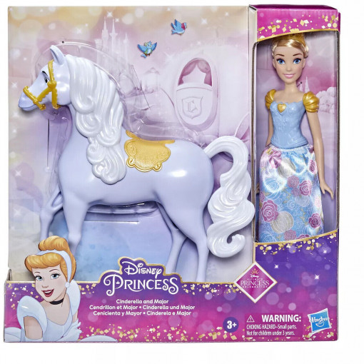 Set de joaca Disney papusa Cenusareasa si calul Major, 15 cm, 3 ani+