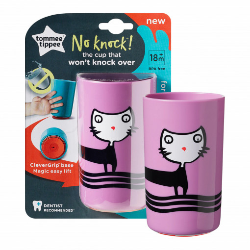 Cana Tommee Tippee No Knock, 300 ml, 1 buc, + 18 luni, Pisica Roz