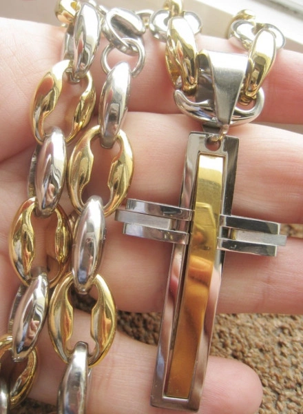 SET Lant +medalion +bratara INOX placat ( otel inoxidabil ) cod mihasem515 - Img 6