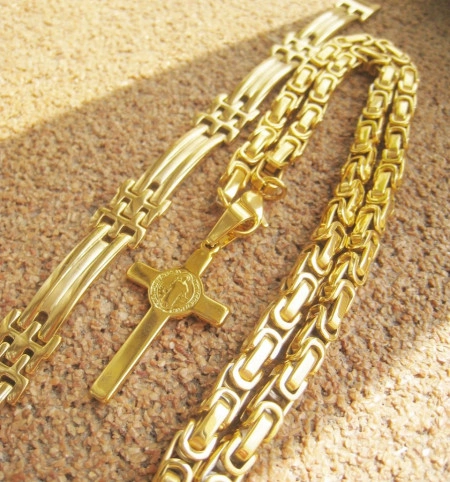 SET Lant +medalion+bratara   INOX placat  ( otel inoxidabil ) cod mihasem543 - Img 7