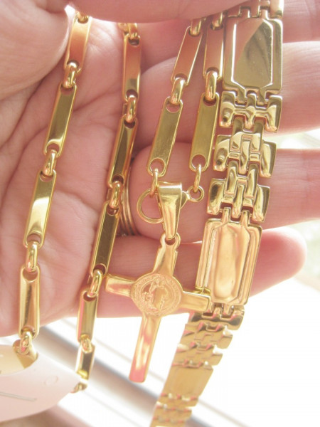 Lant   +medalion +bratara  INOX  placat  ( otel inoxidabil ) cod mihasem513 - Img 3