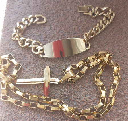 SET Lant medalion bratara INOX placat ( otel inoxidabil ) cod mihasem876 - Img 3