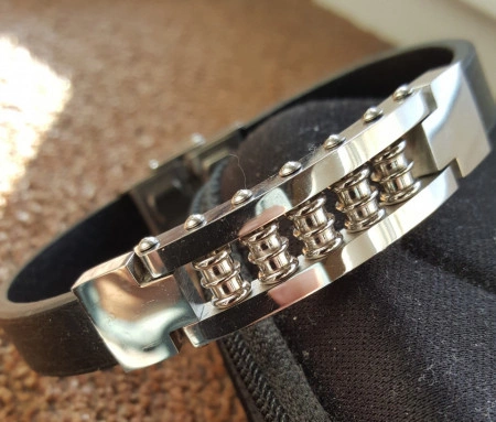 Bratara piele +INOX placat cod mihasem815 - Img 2