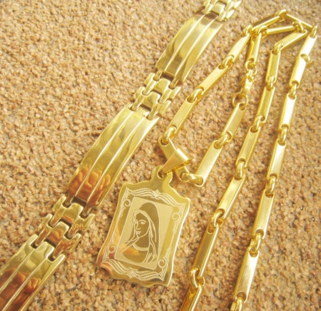 Set Lant   +medalion + bratara INOX  placat  ( otel inoxidabil ) cod mihasem586 - Img 3