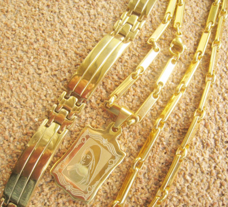 Set Lant   +medalion + bratara INOX  placat  ( otel inoxidabil ) cod mihasem586 - Img 6