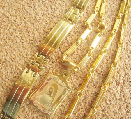 Set Lant   +medalion + bratara INOX  placat  ( otel inoxidabil ) cod mihasem586 - Img 6