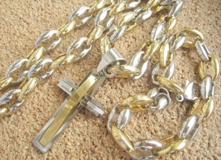 SET Lant +medalion +bratara INOX placat ( otel inoxidabil ) cod mihasem515 - Img 2