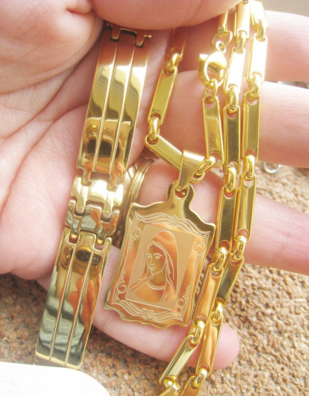 Set Lant   +medalion + bratara INOX  placat  ( otel inoxidabil ) cod mihasem586 - Img 7