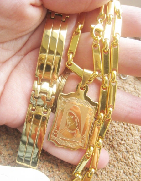 Set Lant   +medalion + bratara INOX  placat  ( otel inoxidabil ) cod mihasem586 - Img 7
