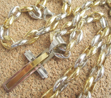 SET Lant +medalion +bratara INOX placat ( otel inoxidabil ) cod mihasem515 - Img 3