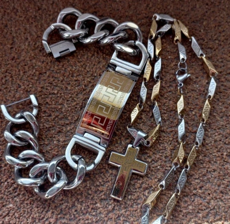 SET Lant medalion bratara INOX placat ( otel inoxidabil ) cod mihasem870 - Img 2