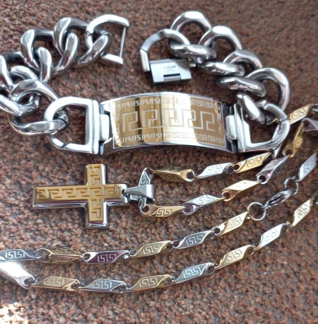 SET Lant medalion bratara INOX placat ( otel inoxidabil ) cod mihasem870 - Img 3