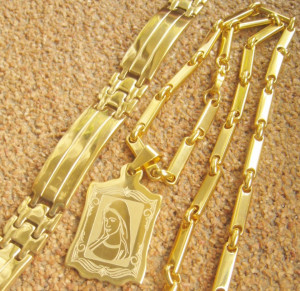 Set Lant   +medalion + bratara INOX  placat  ( otel inoxidabil ) cod mihasem586 - Img 2