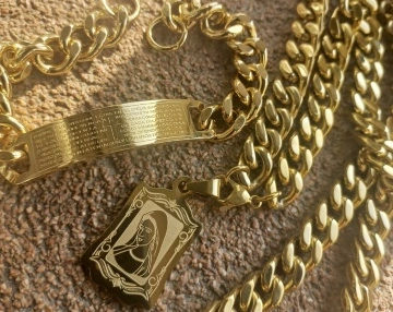 SET Lant +bratara +medalion INOX placat ( otel inoxidabil ) cod mihasem473 - Img 2
