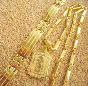 Set Lant   +medalion + bratara INOX  placat  ( otel inoxidabil ) cod mihasem586 - Img 3