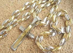 SET Lant +medalion +bratara INOX placat ( otel inoxidabil ) cod mihasem515 - Img 2