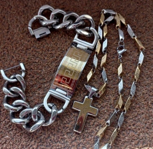 SET Lant medalion bratara INOX placat ( otel inoxidabil ) cod mihasem870 - Img 2
