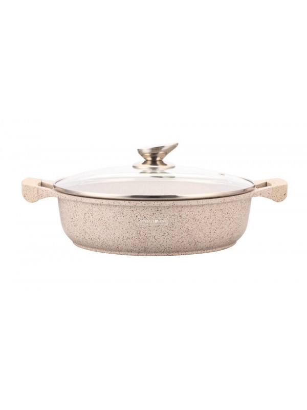 Cratita Royalty Line®, 26 cm, 4.8 l, aluminiu, interior granit, capac sticla, Crem