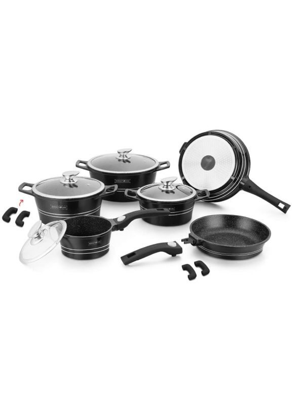 Set oale cu accesorii, Royalty Line® ES2014 14 piese cu mânere detașabile Acoperire antiaderent