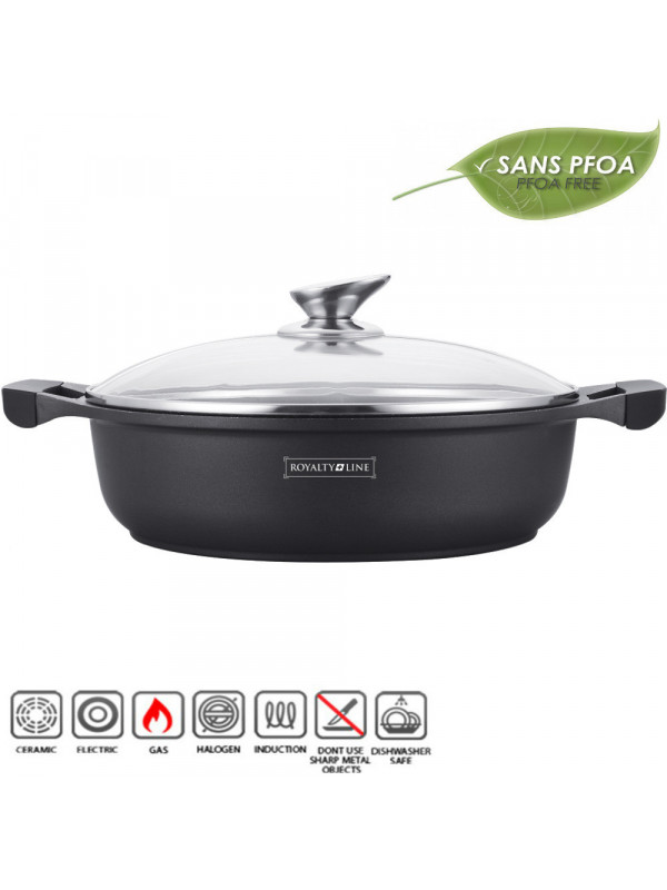 Cratita marmorata joasa cu capac 34cm, 7L RL-BR34ML Royalty Line