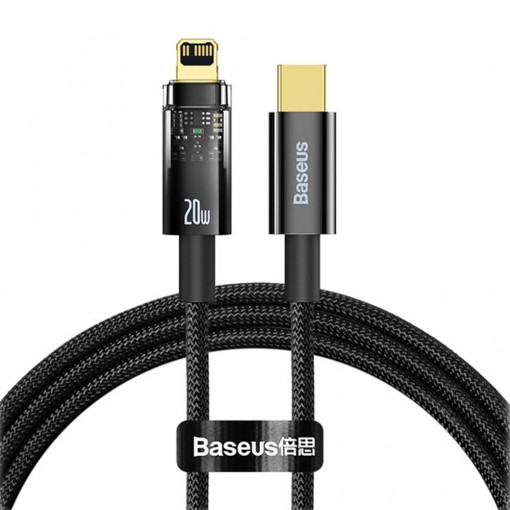 Cablu de Date Type-C la Lightning 20W, 2m - Baseus Explorer Auto Power-Off (CATS000101) - Black
