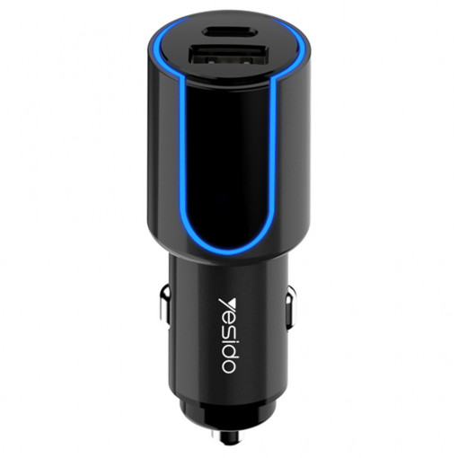 Incarcator Auto USB QC3.0 18W, Type-C PD 18W, 3A - Yesido (Y32) - Black