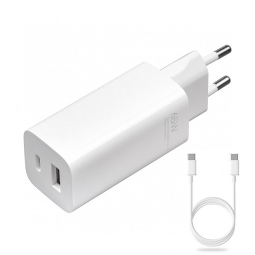 Incarcator Priza GaN Fast Charging 65W cu Cablu Type-C la Type-C - Xiaomi Mi - White (Blister Packing)