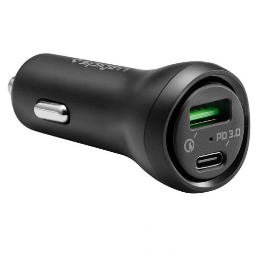 Incarcator Auto USB, Type-C, 27W - Spigen (F31QC) - Black