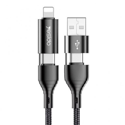 Cablu de Date 4in1 2x Type-C la Lightning, USB 3A, 1.2m - Yesido (CA-59) - Black