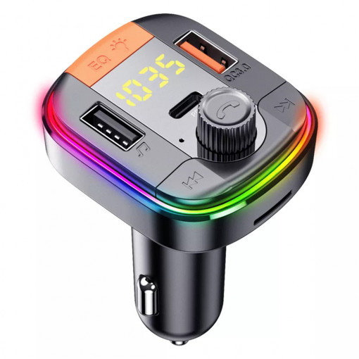 Incarcator Auto cu Modulator FM, Display LED, 2xUSB, Type-C, 18W - Yesido (Y45) - Black