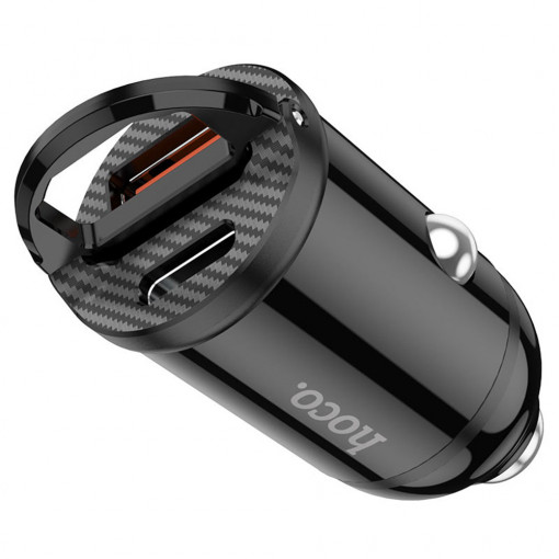 Incarcator Auto USB-A, USB Type-C, QC 3.0,PD 30W, 4.8A - Hoco (NZ2 Link) - Black