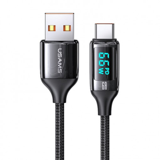 Cablu de Date USB la Type-C 66W, Digital Display, Fast Charge, 1.2m - USAMS U78 (US-SJ544) - Black