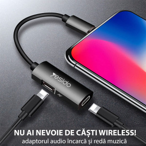 Adaptor Audio Dac Lightning la 2x Lightning - Yesido (YAU-12) - Black - Img 4