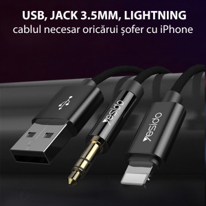 Cablu Adaptor Lightning la USB, Jack - Yesido (YAU-18) - Black - Img 2