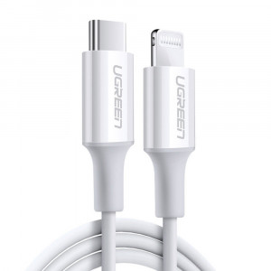Cablu de Date Type-C la Lightning, 3A, 2m - Ugreen Rubber Shell (60749) - White - Img 1