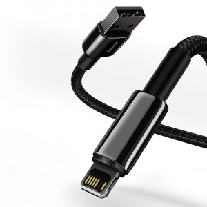 Cablu de Date USB la Lightning 2.4A, 1m - Baseus Tugsten Gold (CALWJ-01) - Black - Img 2