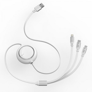 Cablu de Date USB la Type-C, Lightning, Micro-USB 3.5A, 1.2m - Baseus (CAMLT-MJ02) - White - Img 4