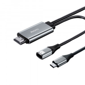 Cablu Video Adaptor Type-C la HDMI, Type-C, 4K 60Hz, 1.8m - Yesido (HM01) - Black - Img 2