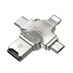 Cititor de Carduri MicroSD + Adaptor USB, Type-C, Lightning, Micro-USB - Yesido (GS13) - Silver - Img 1