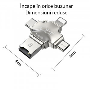 Cititor de Carduri MicroSD + Adaptor USB, Type-C, Lightning, Micro-USB - Yesido (GS13) - Silver - Img 4