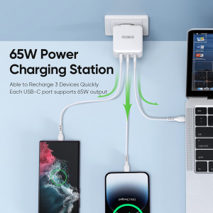 Duzzona - Wall Charger 3in1 (T9) - USB, 2x USB-C, GaN Fast Charging 65W - White - Img 4